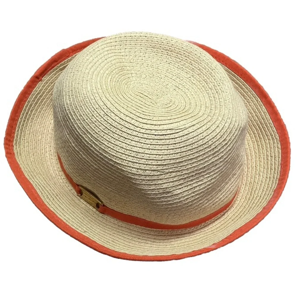 Summer Beach Designer Calvin Klein Straw Fedora Hat One Size Natural Orange NEW